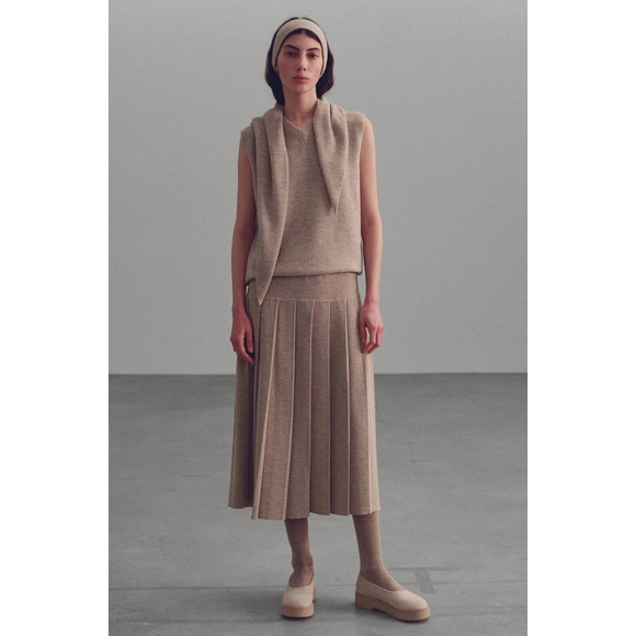 Lauren Manoogian Pleat Skirt Camel Sz 1 Small NWT Pleated Drop Waist Wool Alpaca - Picture 1 of 16